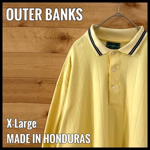 【OUTER BANKS】ビッグサイズ ポロシャツ XL 無地 ラインリブ ライトイエロー US古着 アメリカ古着