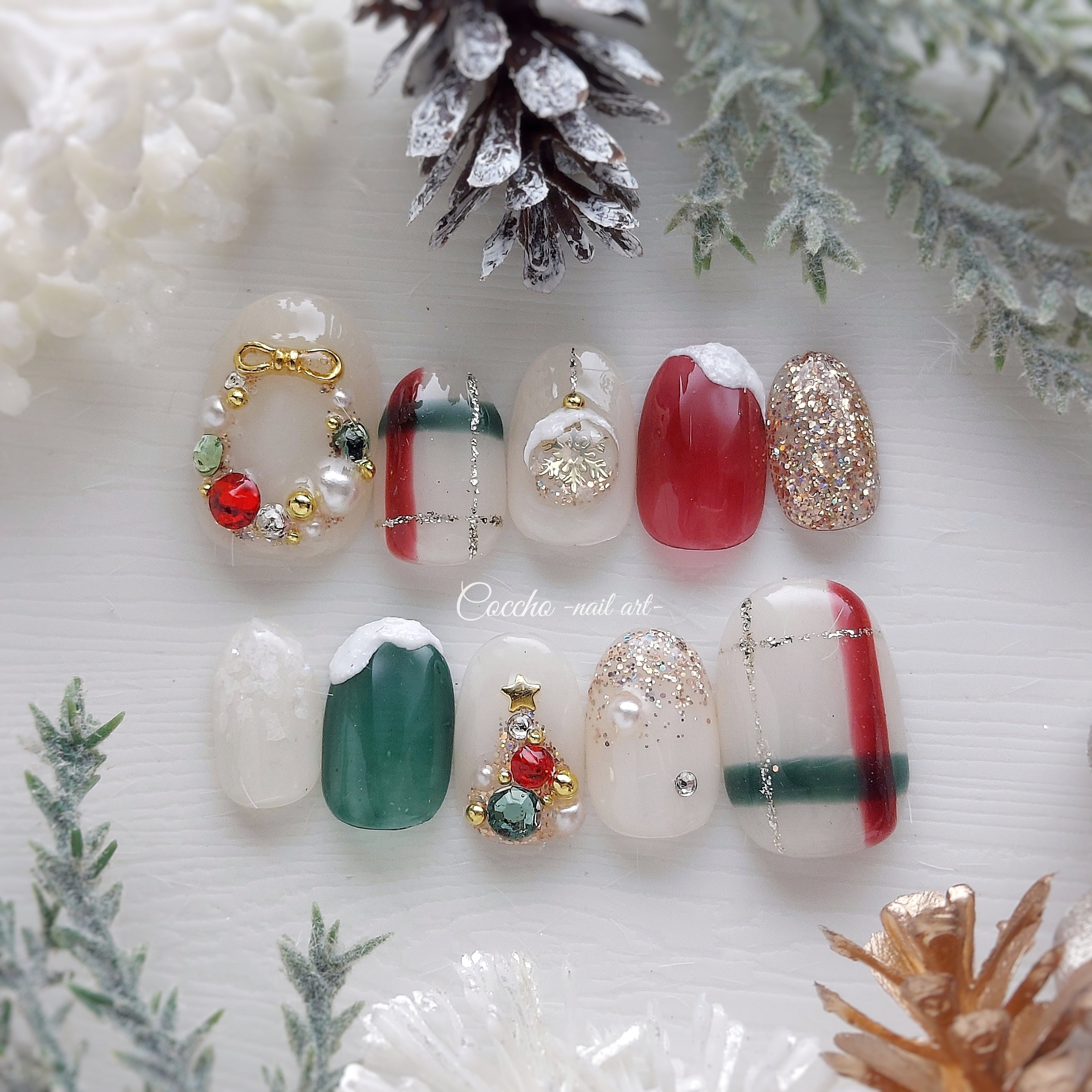 No.353 Christmas-Color- / ネイルチップ ネイル ジェルネイル 緑 赤