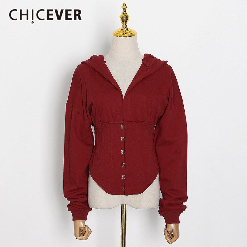 CHICEVERスウェットシャツ女性フード付き襟長袖ニットプルオーバーチュニック包帯スウェットシャツ2020タイド ロング 6base538265059596