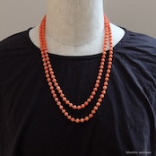 英国アンティークジュエリー 9ctゴールド コーラル ロングネックレス(ソーティングメモ付)