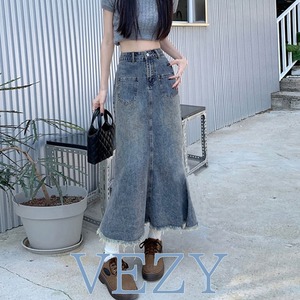 デニムスカート ロング Aラインスカート ハイウエスト ロングスカート フリンジ レトロ ブリーチデニム 美脚体型カバー 20代30代40代ボトムス 韓国春夏秋冬 ボトムス パンツ スカート ベジー VEZY ItemNo.【19846681 】