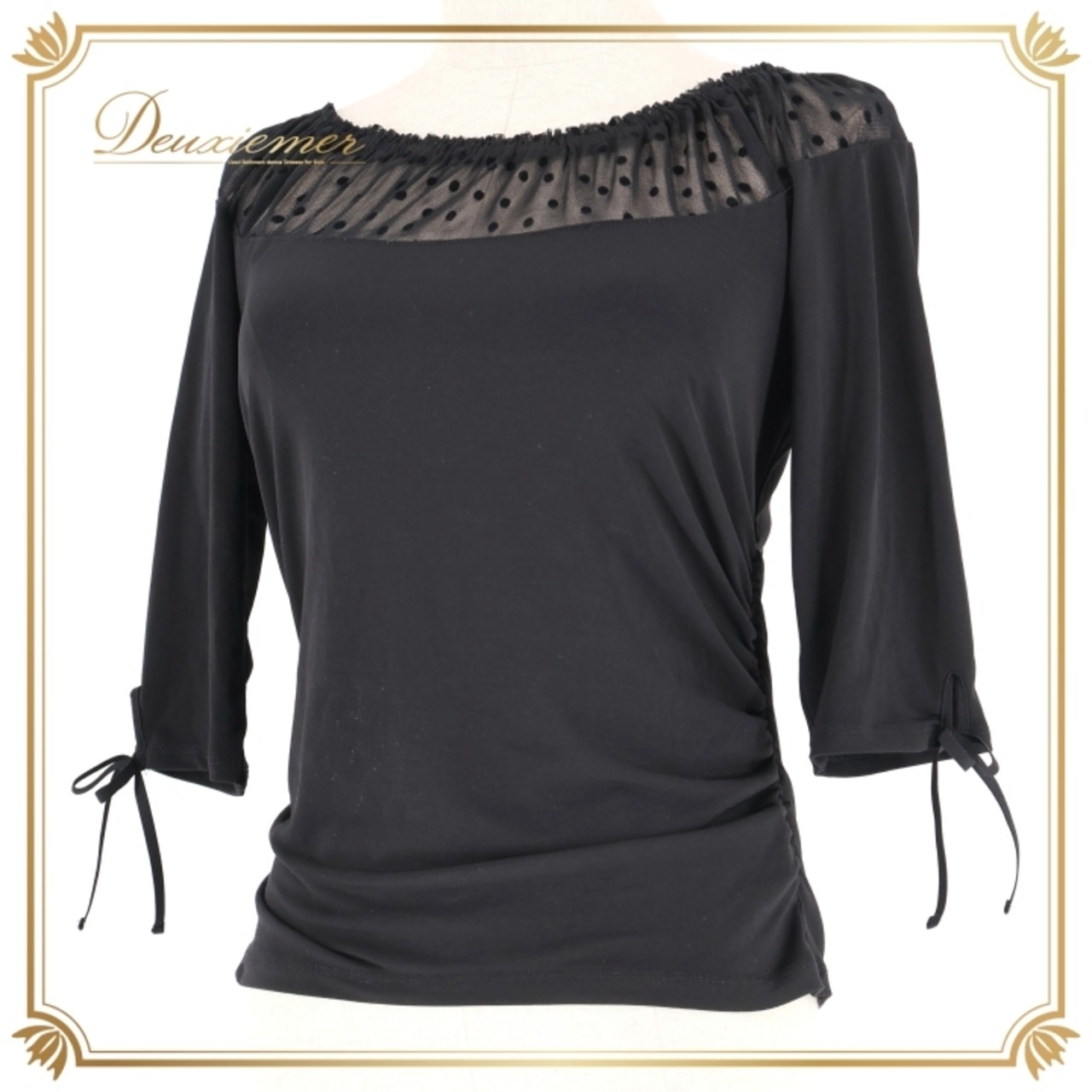 社交ダンス 衣装 トップス ブラウス ブラック系 チャコット Chacott 黒 日本製 水玉 ドット柄 リボン 透け感 伸縮 ストレッチ 練習 レッスン 上品 シンプル かわいい ダンス衣装 イベント ステージ パーティー