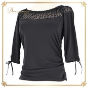 社交ダンス 衣装 トップス ブラウス ブラック系 チャコット Chacott 黒 日本製 水玉 ドット柄 リボン 透け感 伸縮 ストレッチ 練習 レッスン 上品 シンプル かわいい ダンス衣装 イベント ステージ パーティー