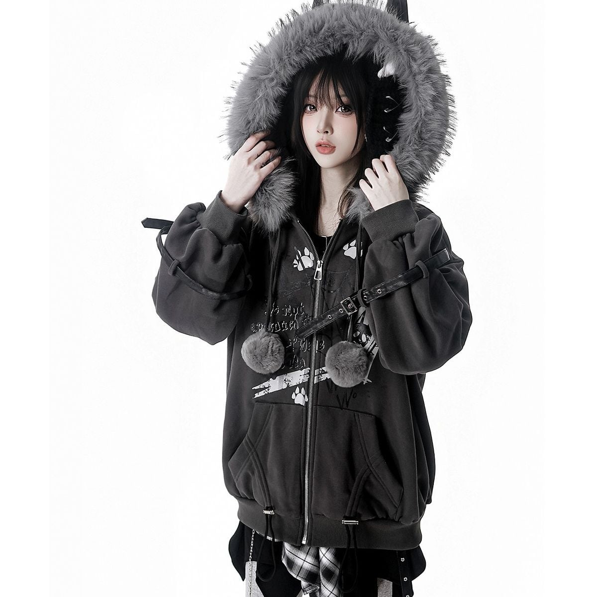 ファー襟付きダークグレージャケットセット：ジャケット | Maiden's Rêve