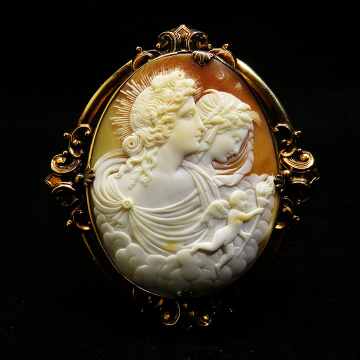 アンティーク(推定19世紀中期) 金細工枠つき大判 ”デイ&ナイト”