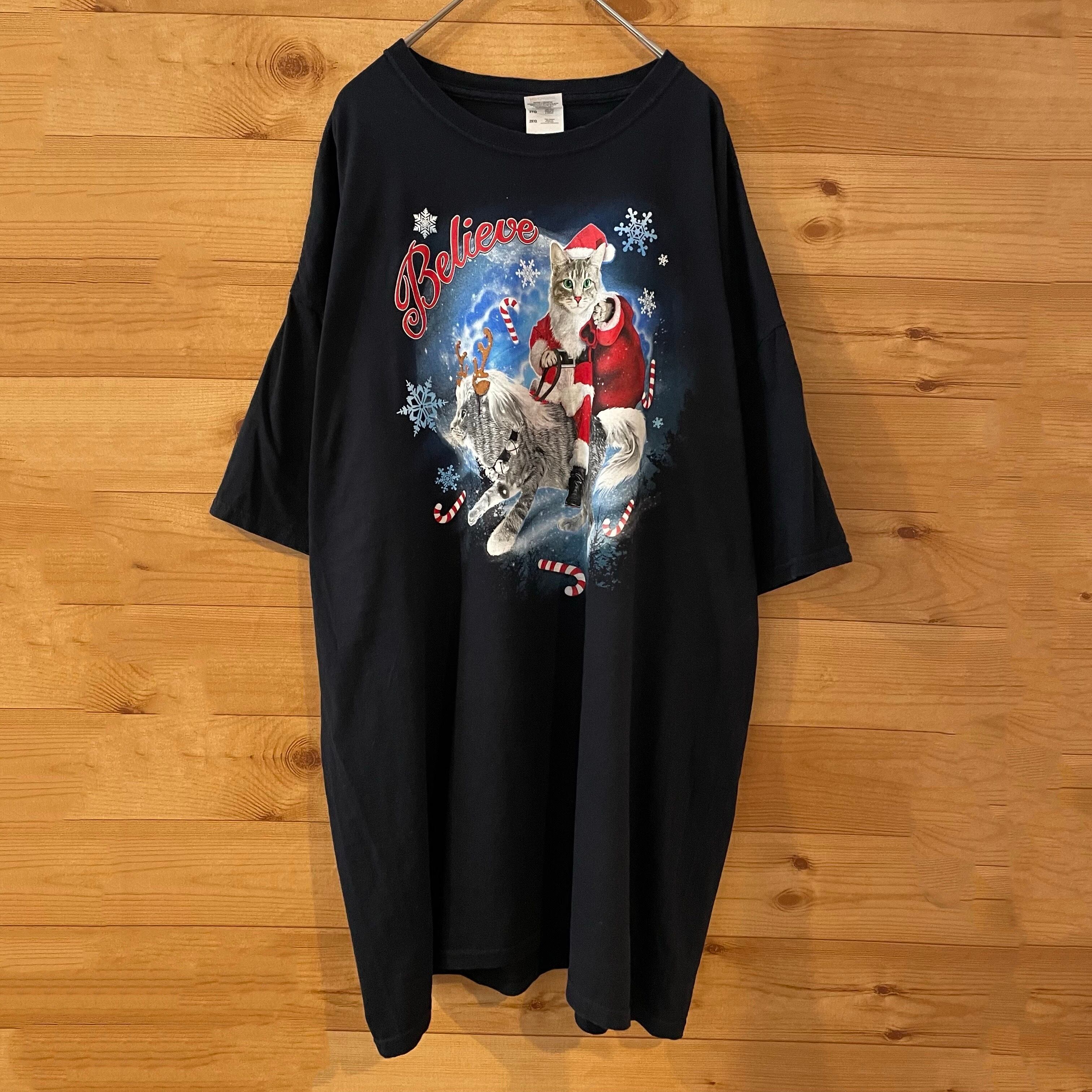 FRUIT OF THE LOOM】猫 サンタ トナカイ アニマルプリント Tシャツ