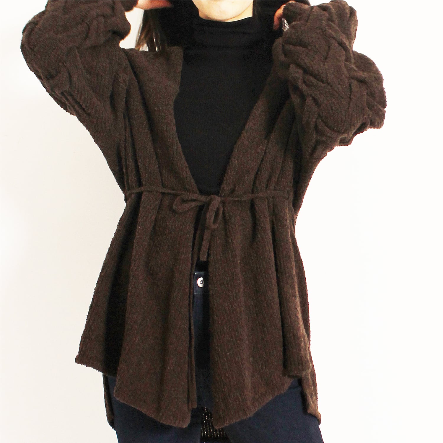 Loop yarn knit Cable Cache-coeur Cardigan【0550307】 | HÉMERI