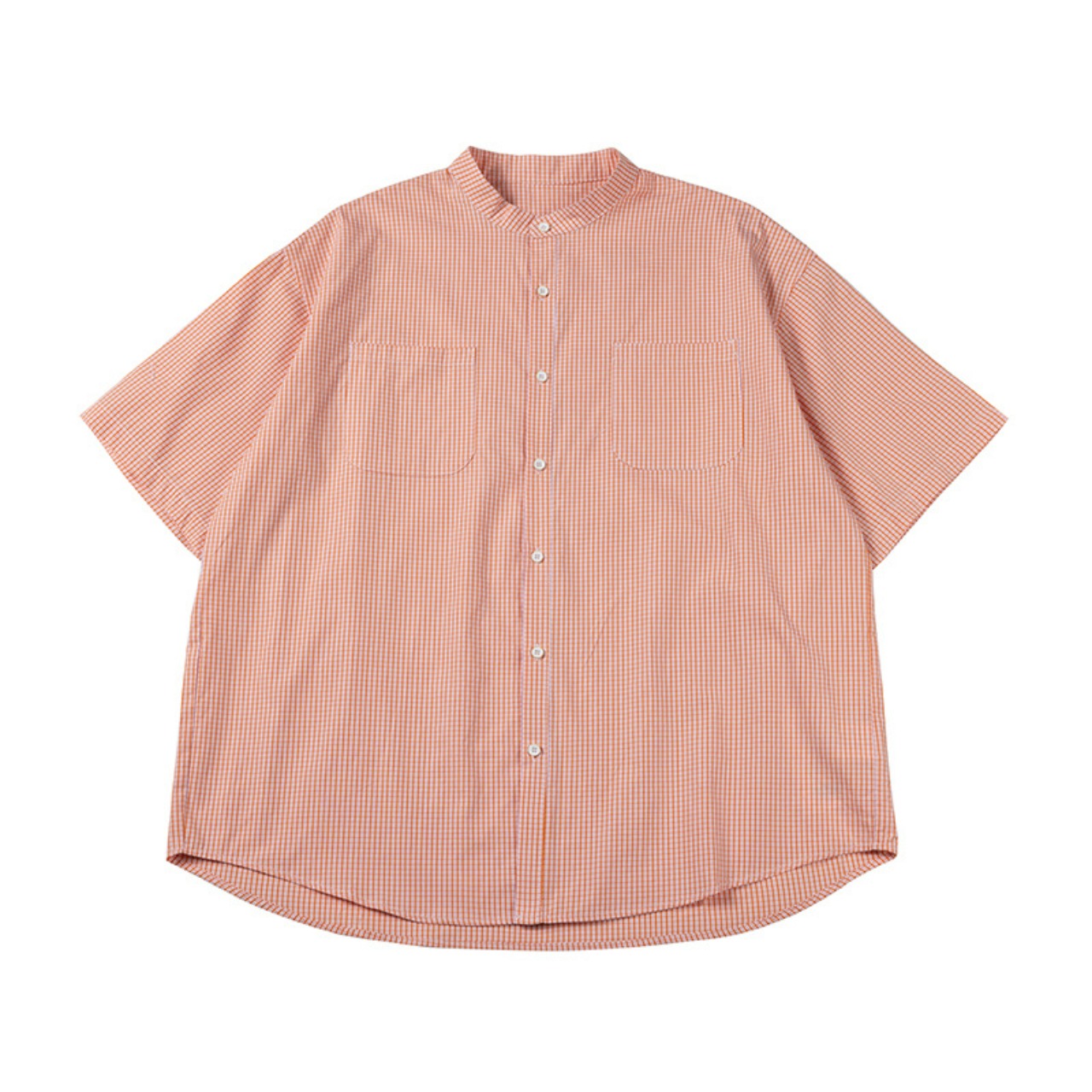 Gingham check stand collar shirt 0596 - 12