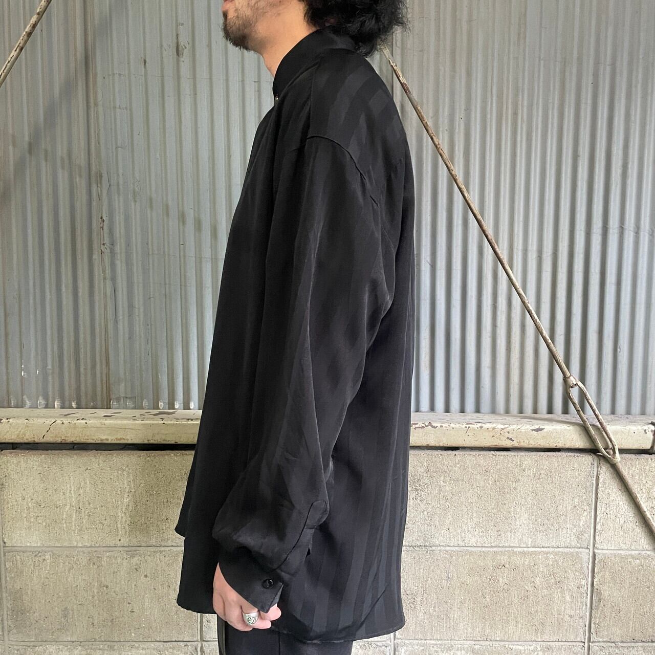 ELLIOTT シャドーストライプ ポリエステル バンドカラーシャツ メンズ