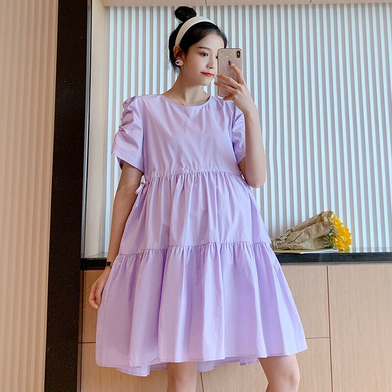 【新作】【送料無料】 マタニティウェア2020夏の新しい綿とリネンのルーズパフスリーブドレススタイルミドルレングスファッションマタニティドレス-アリババ コットン サマー 夏物 expec21459564208