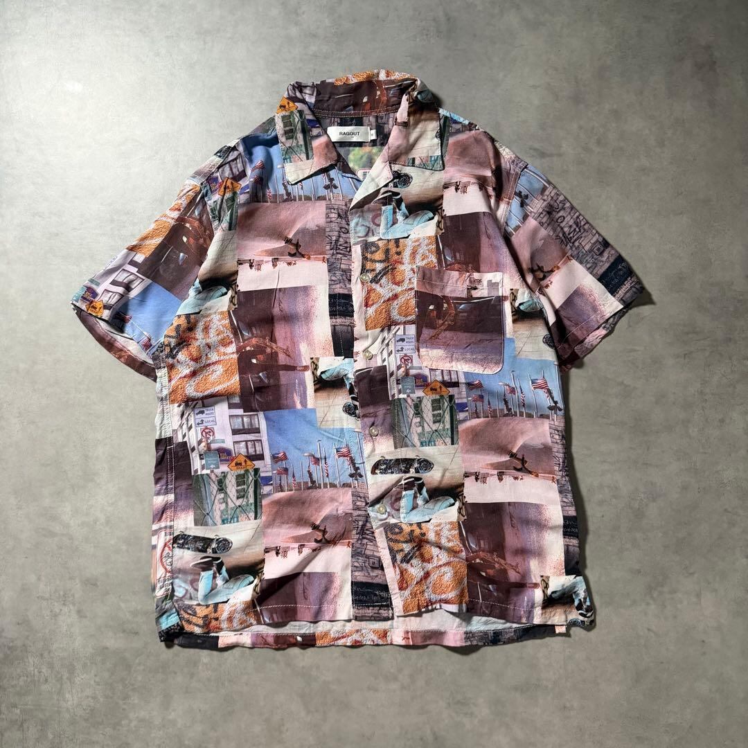 フォトプリント 柄シャツ ストリート 半袖 総柄 レトロ 古着
