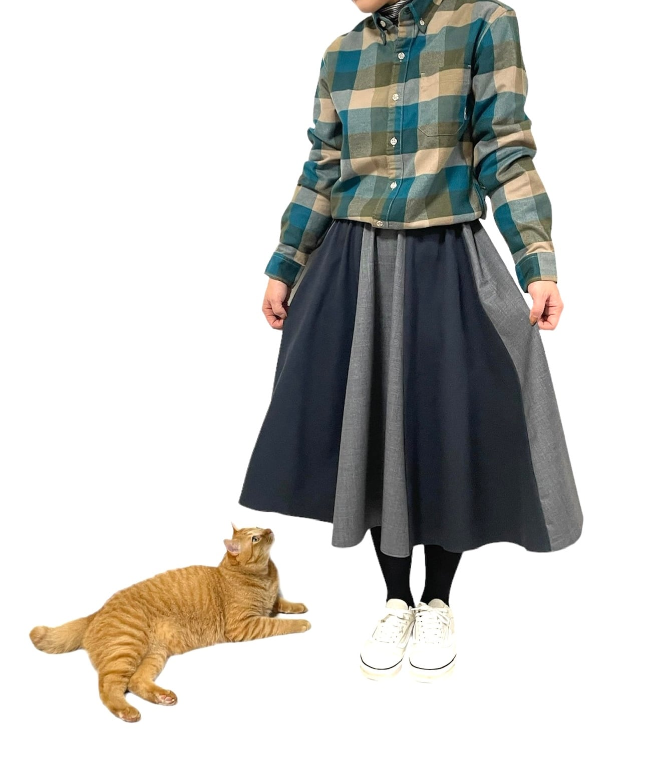 ネルシャツ＆Tシャツリメイクワンピース＆付け襟︎︎黒オーバー