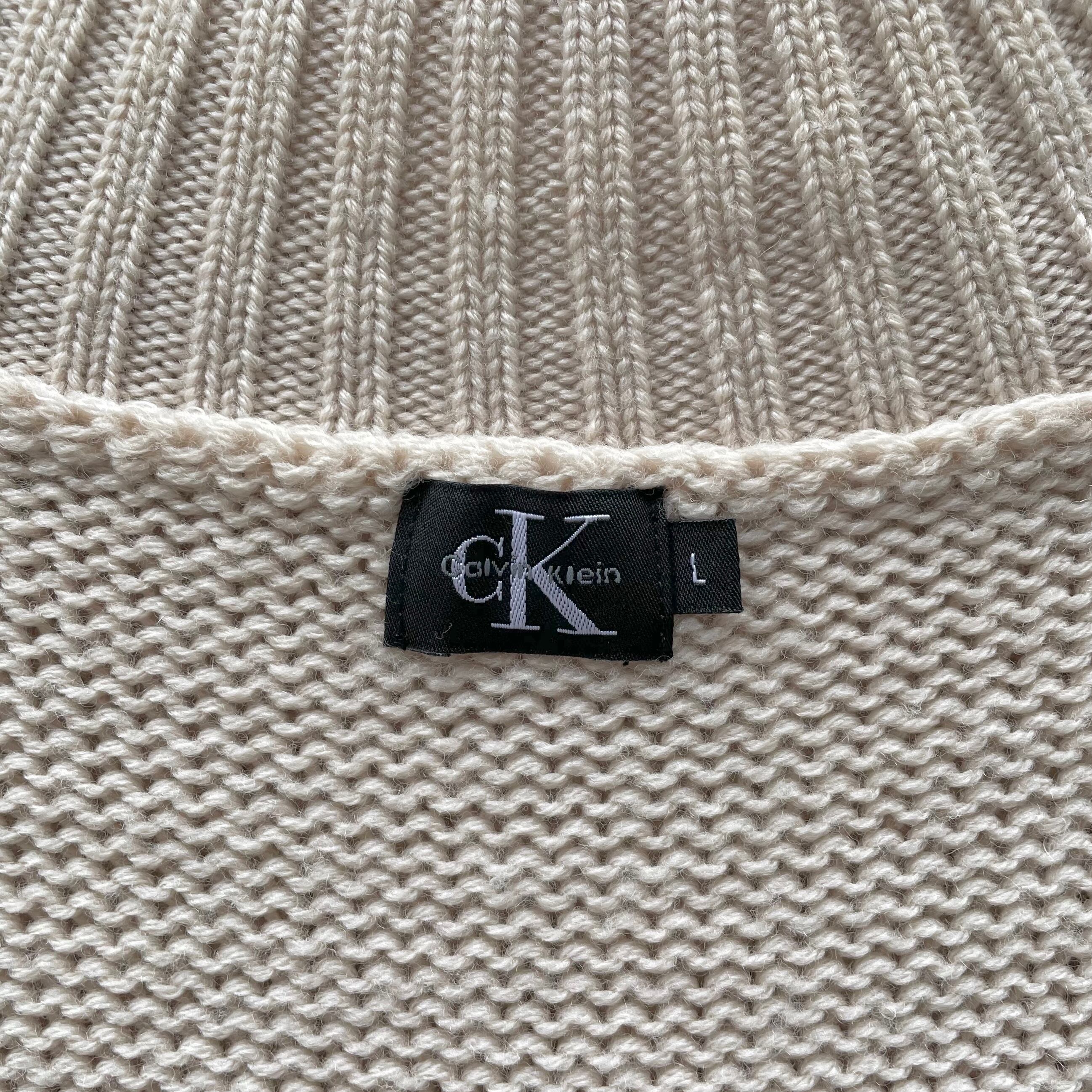 Calvin Klein button design high neck knit 〈レトロ古着 カルバンクライン ボタンデザイン半袖ハイネックニット  ベージュ〉