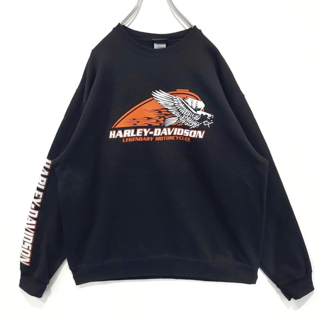 ハーレーダビッドソン スウェット プリント 袖ロゴ XL 黒 ブラック 
