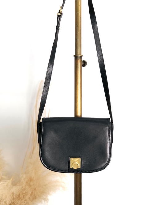 CELINE セリーヌ ショルダーバッグ ブラック ガンチーニ レザー ラウンド vintage ヴィンテージ オールド b3ugaa