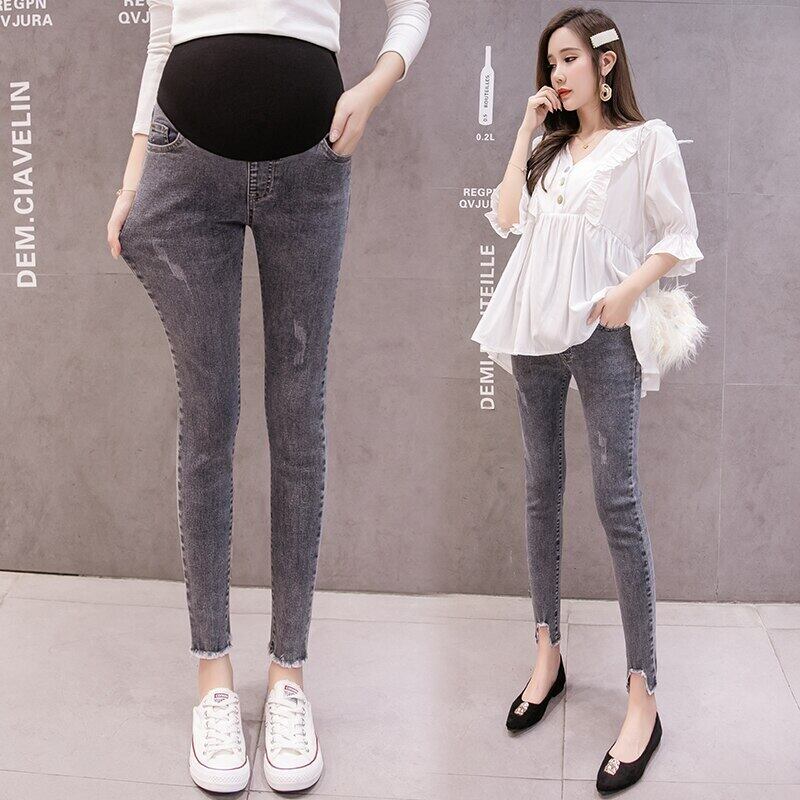 【新作】【送料無料】 不規則なテルレッグ裾妊娠中の女性ベリージーンズマタニティスキニーデニムパンツオフィスレディコットンズボン 会社 学校 通勤や通学にも AL expec390422043166