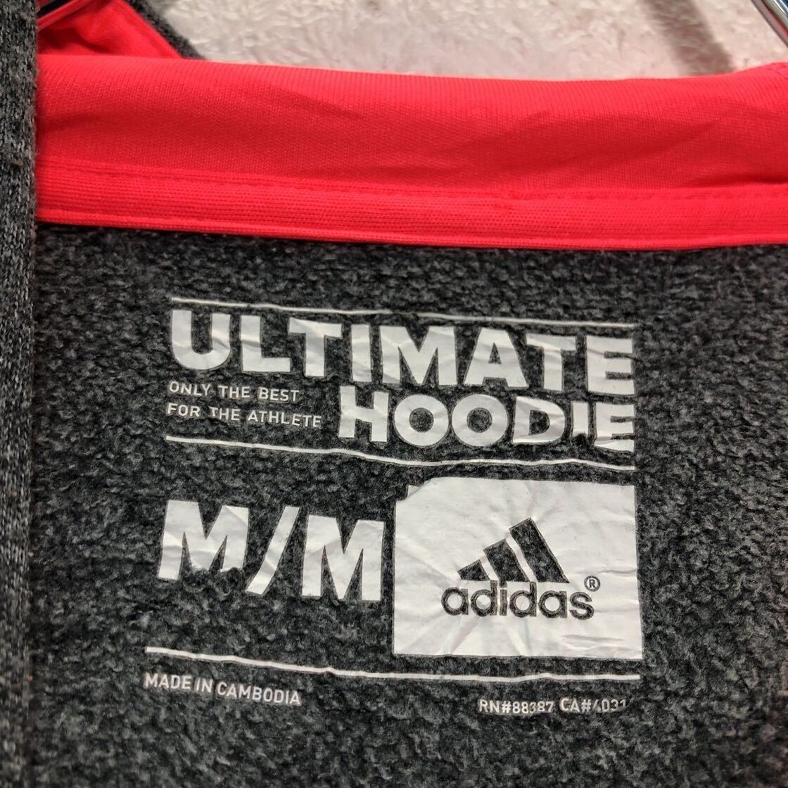 adidas ロゴ スウェット パーカー M グレー ピンク アディダス 裏起毛 