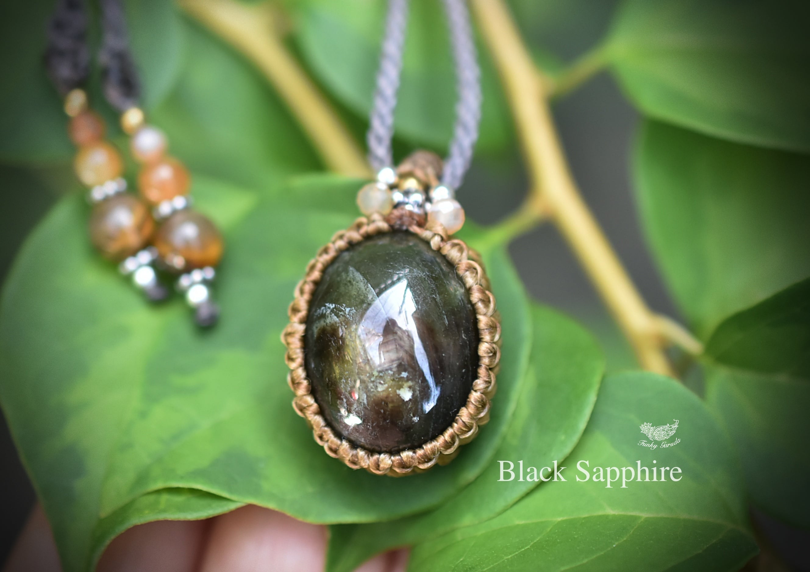 ゴールドスター★ブラックサファイア マクラメネックレス1170