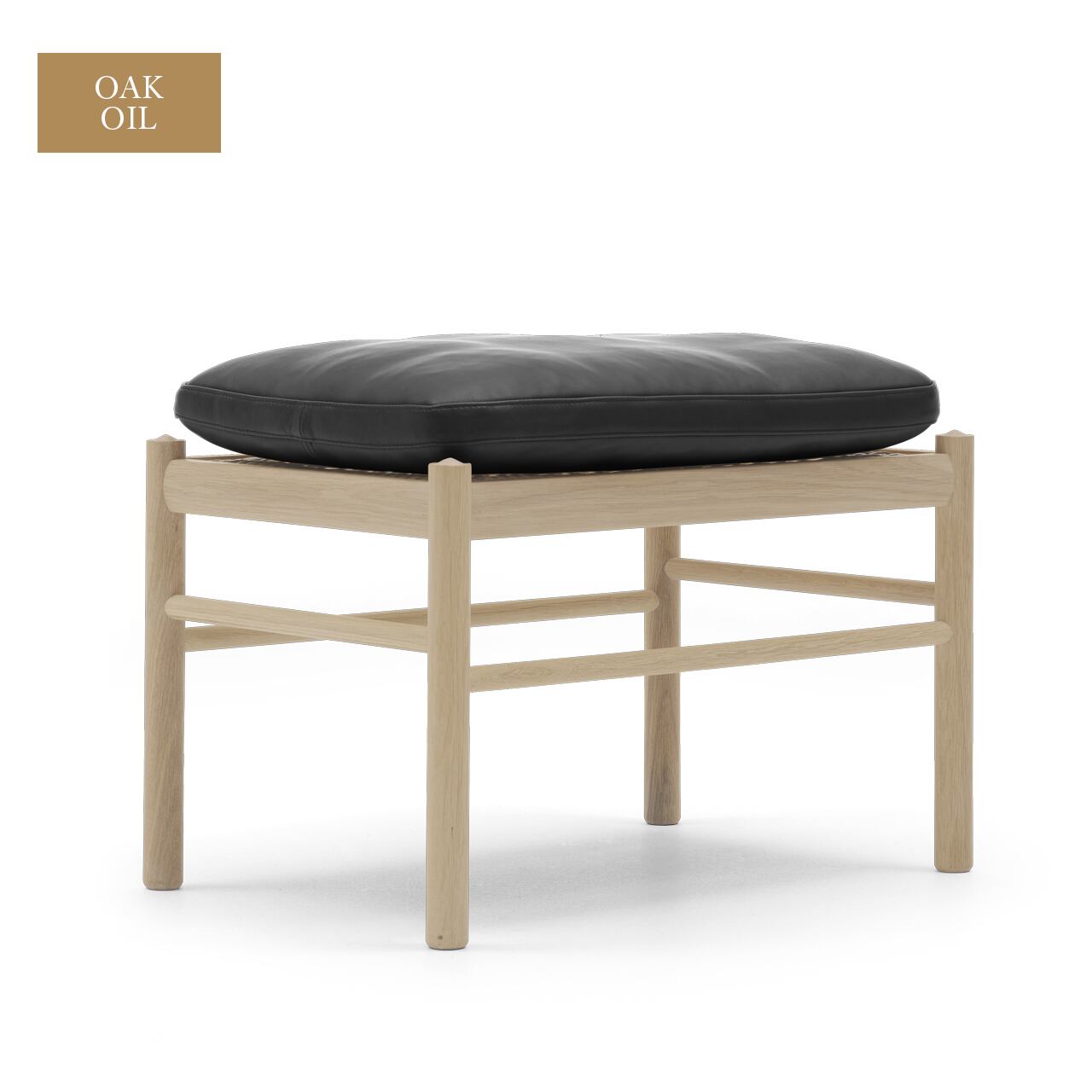 【OW149F_コロニアルチェア】CARL HANSEN & SON /フットスツール/オーク・オイル仕上げ/ブラックレザー/北欧家具/カールハンセン