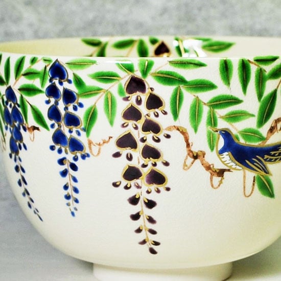 抹茶碗 藤にほととぎす | 京焼窯元 橋本城岳