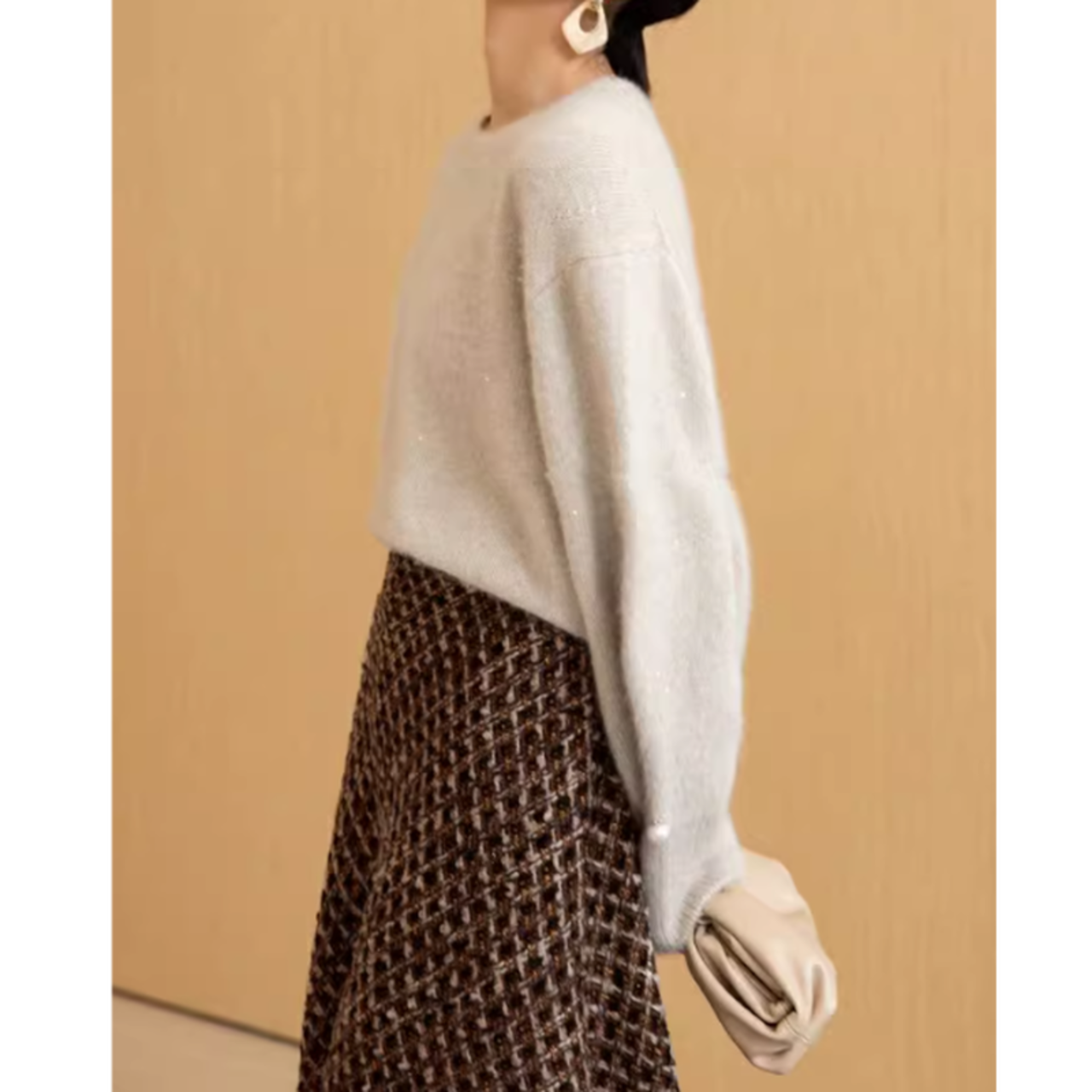 ハイウエストツイードAラインスカート W00965