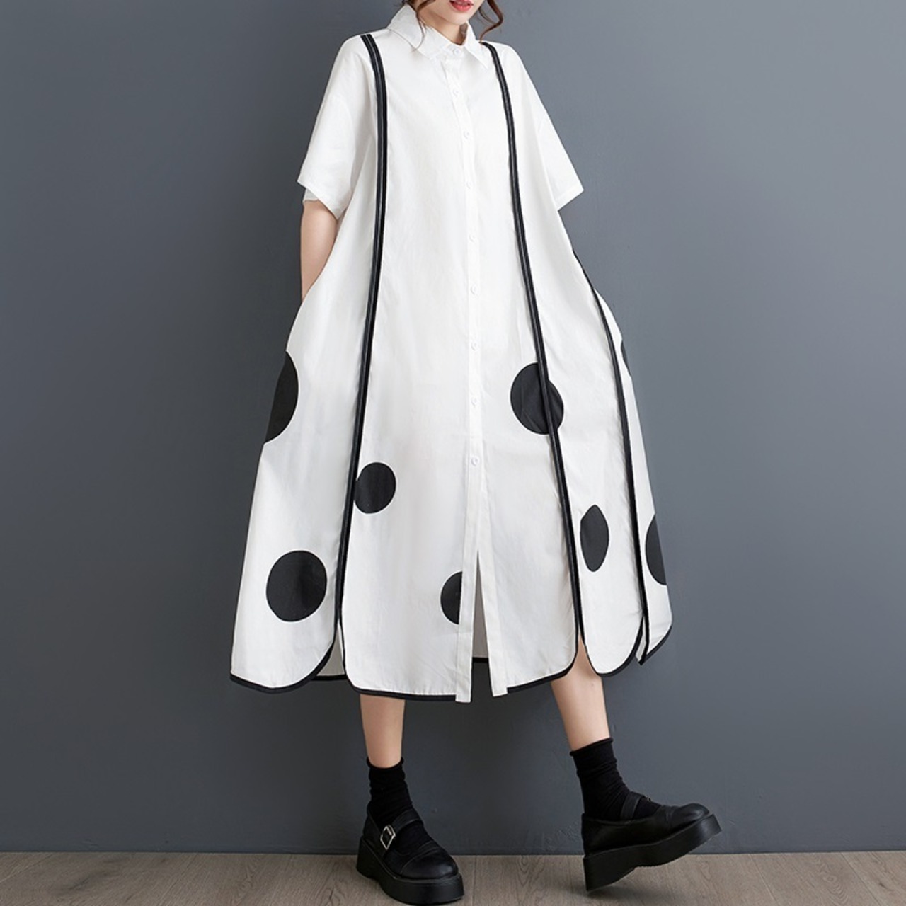 Dot Line Shirt Dress / ドット ライン シャツ ワンピース