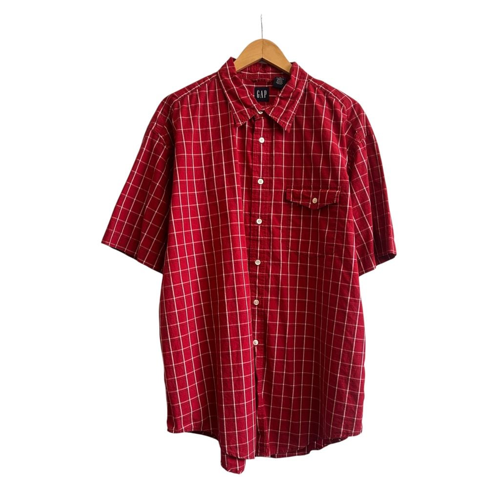 90s~ Old GAP ギャップ 半袖シャツ 赤白チェックシャツ コットンシャツ