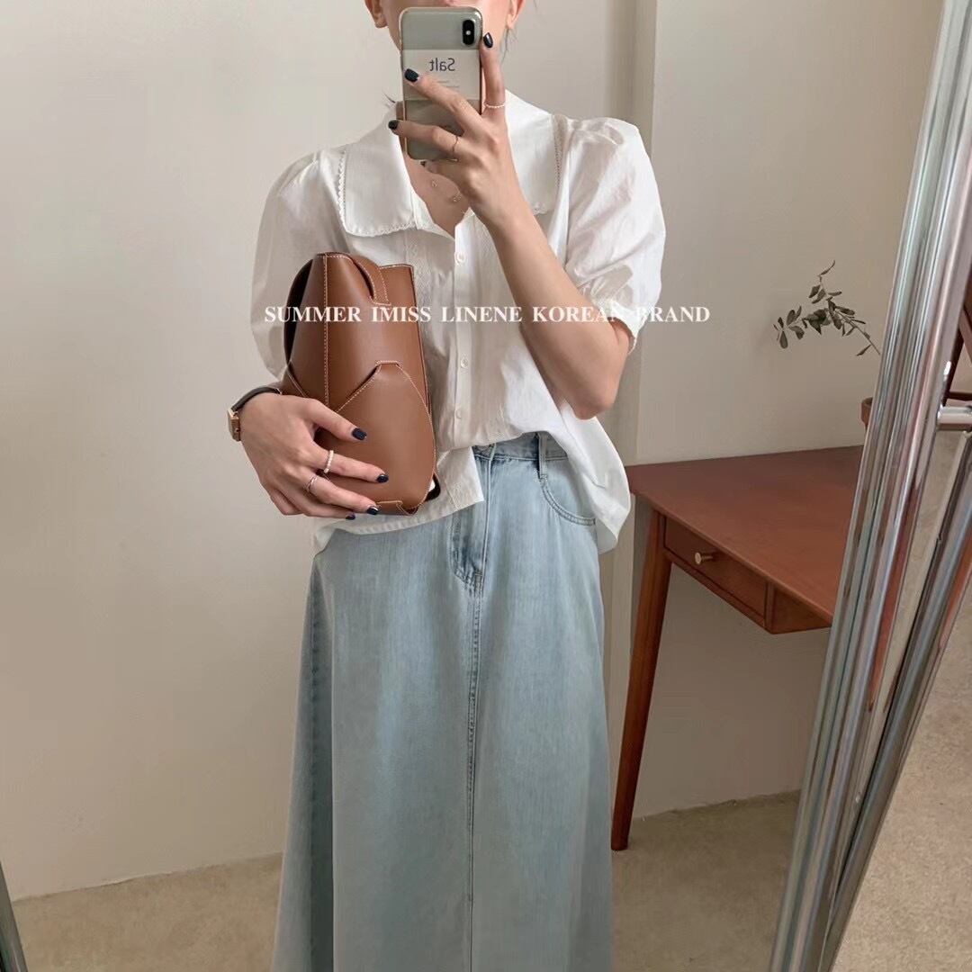 スリーブカラーシャツ サマーレースソリッド 半袖トップス ショート ハーフスリーブ 夏物 ソリッドカラー ビッグFスモールZ韓国49529889678