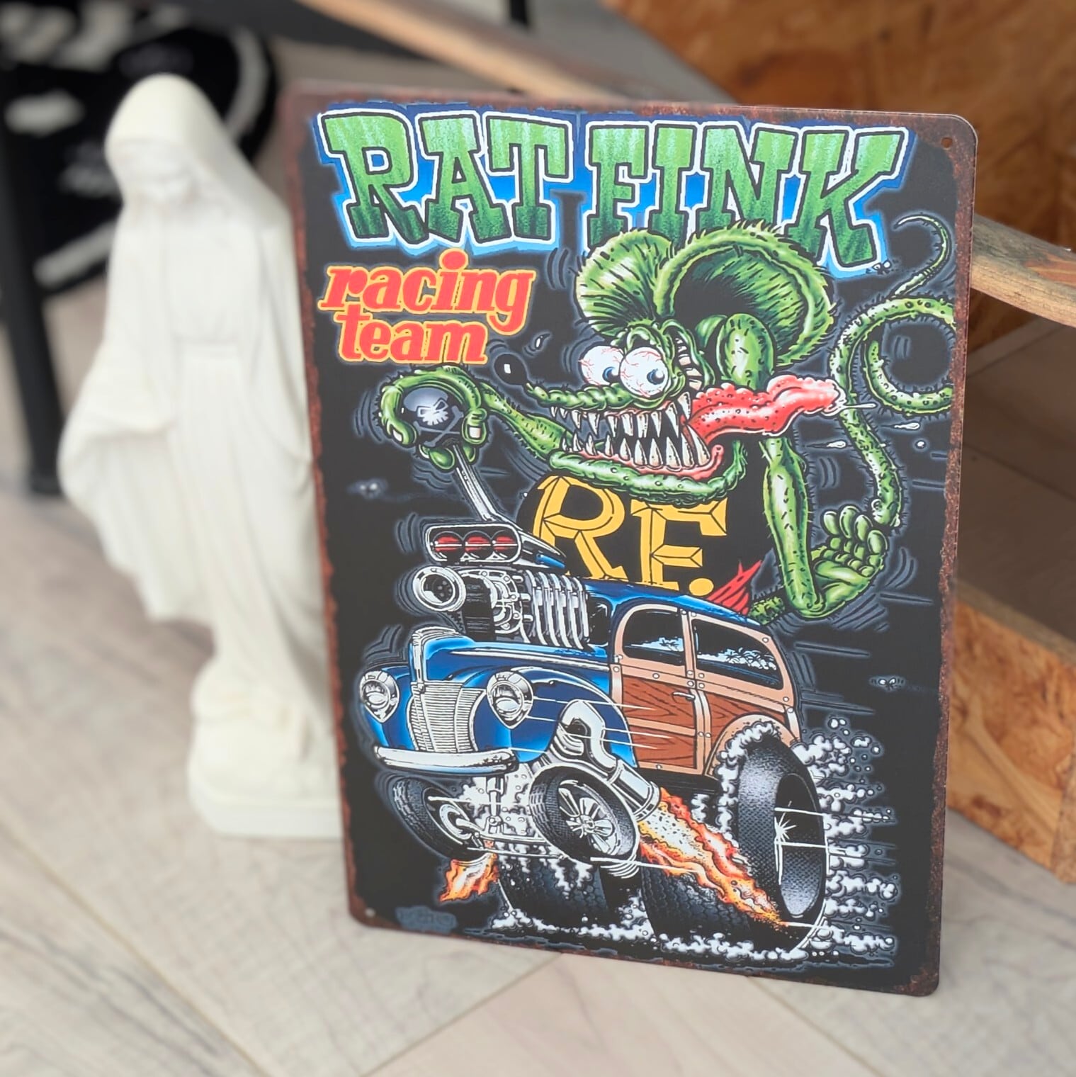 送料無料!ちょうどいいブリキ看板 【 RAT FINK ( ラットフィンク ) 】 『 racingteam 』METAL SIGN / メタルサイン / ブリキ看板 / サインボード / ビンテージ加工〚アメリカン雑貨 アメトイ〛