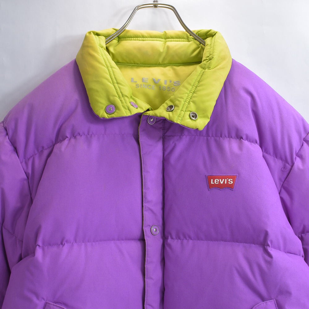 80s~90s Levi's リーバイス リバーシブル ダウンジャケット アウター ヴィンテージ パープル グリーン アウター バイカラー ビンテージ アメリカ古着 メンズ Mサイズ