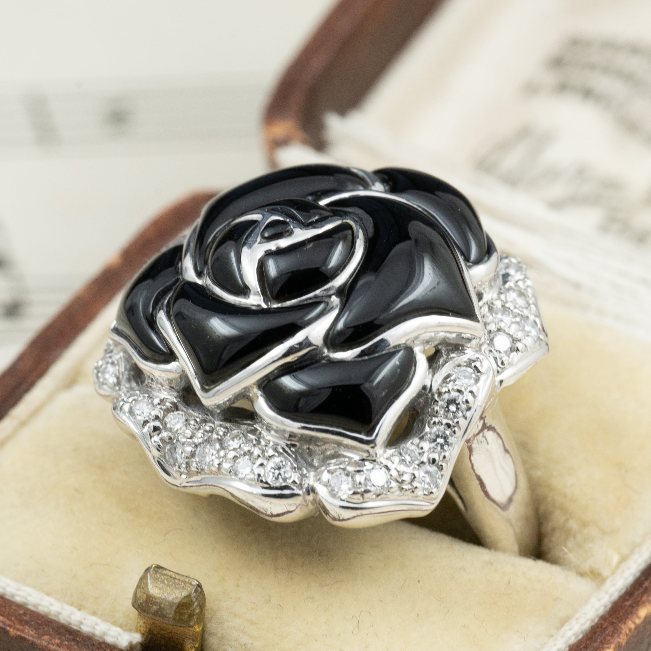 日本の作品】K18 オニキス ダイヤモンド 薔薇 バラ フラワー 花 大振り