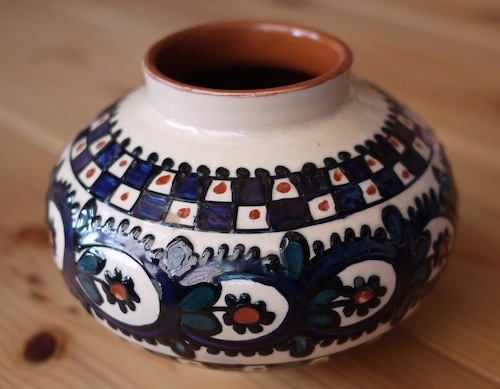 ルーマニア 民芸陶器 花瓶 スリップウェア イッチン技法　コロンボ ホレズ