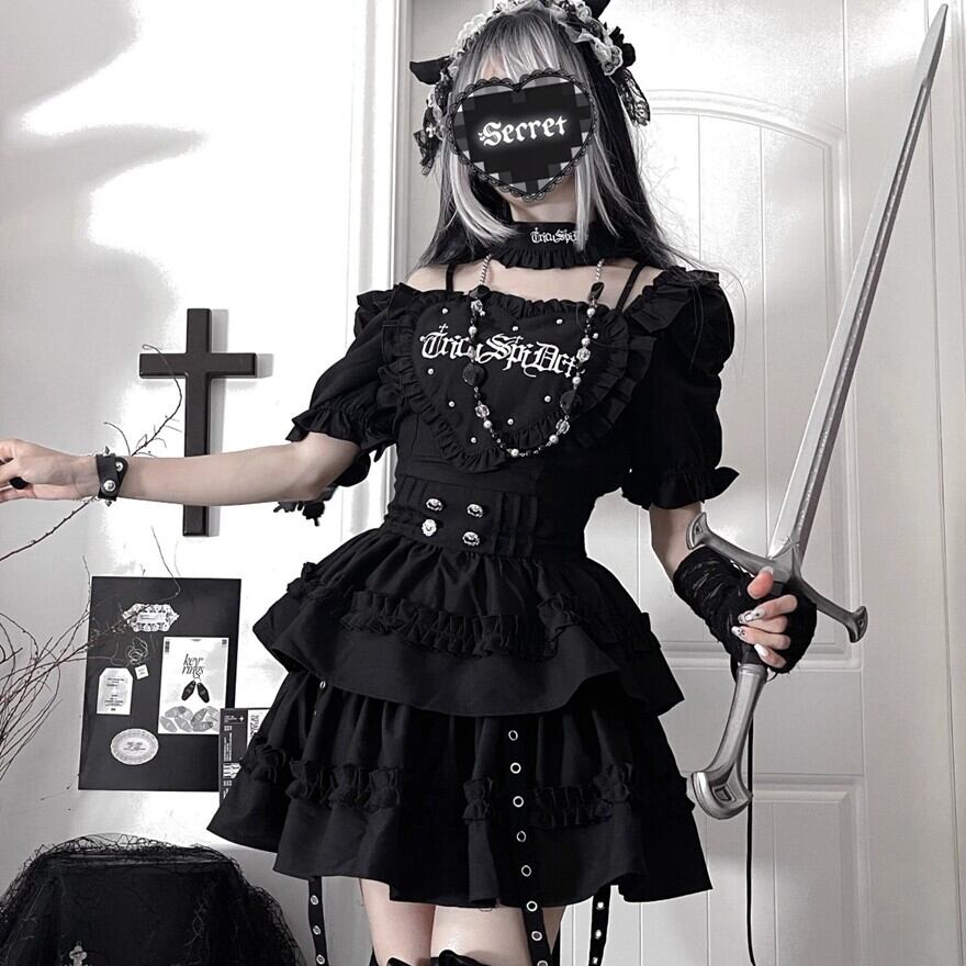 地雷系 甘辛MIX 小悪魔 シークレットラブ ワンピース ゴスロリ コンカフェ メイド衣装 推し活 コミケ ライブ衣装