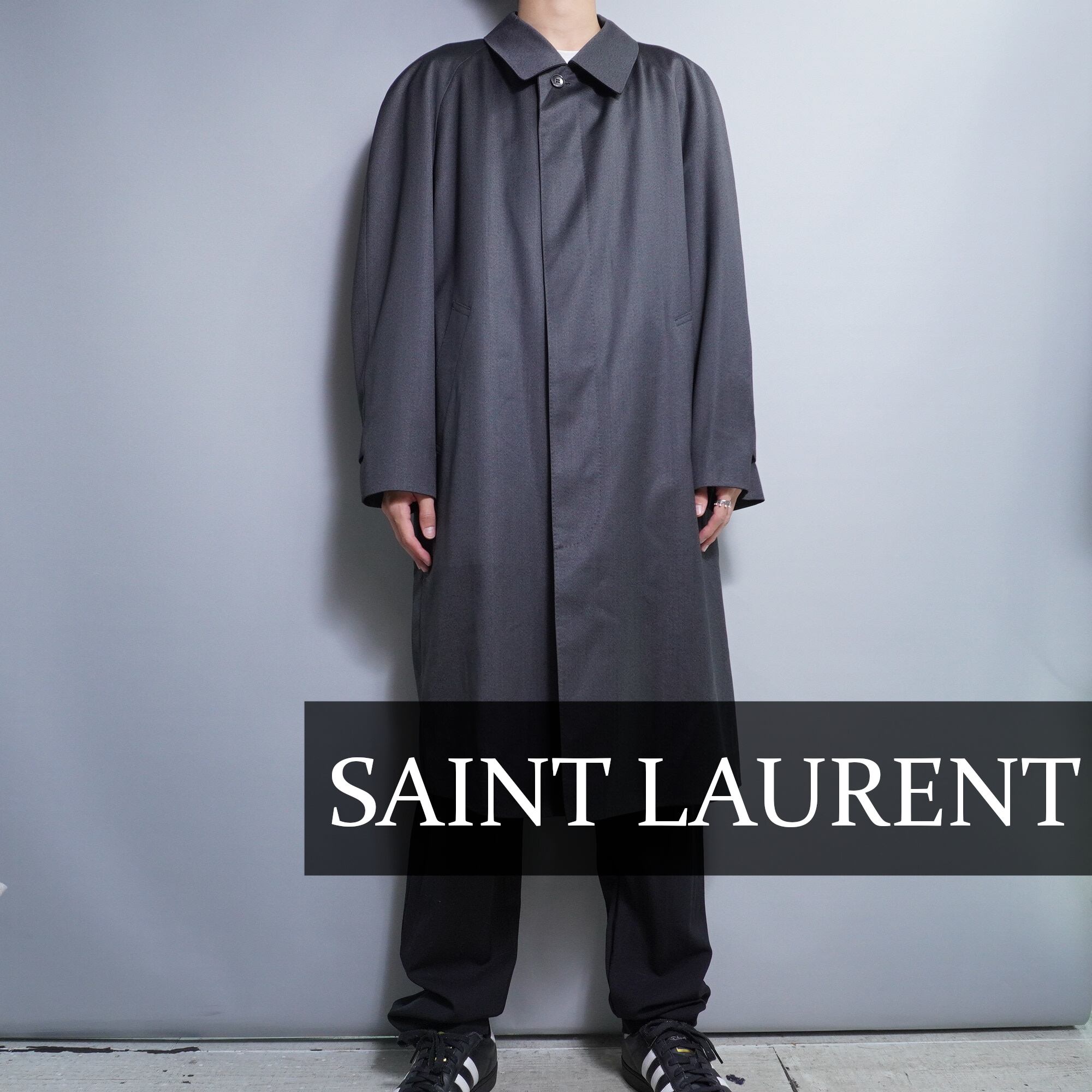 Yves Saint Laurent】イブサンローラン グレーステンカラーコート 光沢 