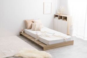 【シングル】Yuseong 幅120cm幅広すのこローベッド(ボンネルマットレス付き)