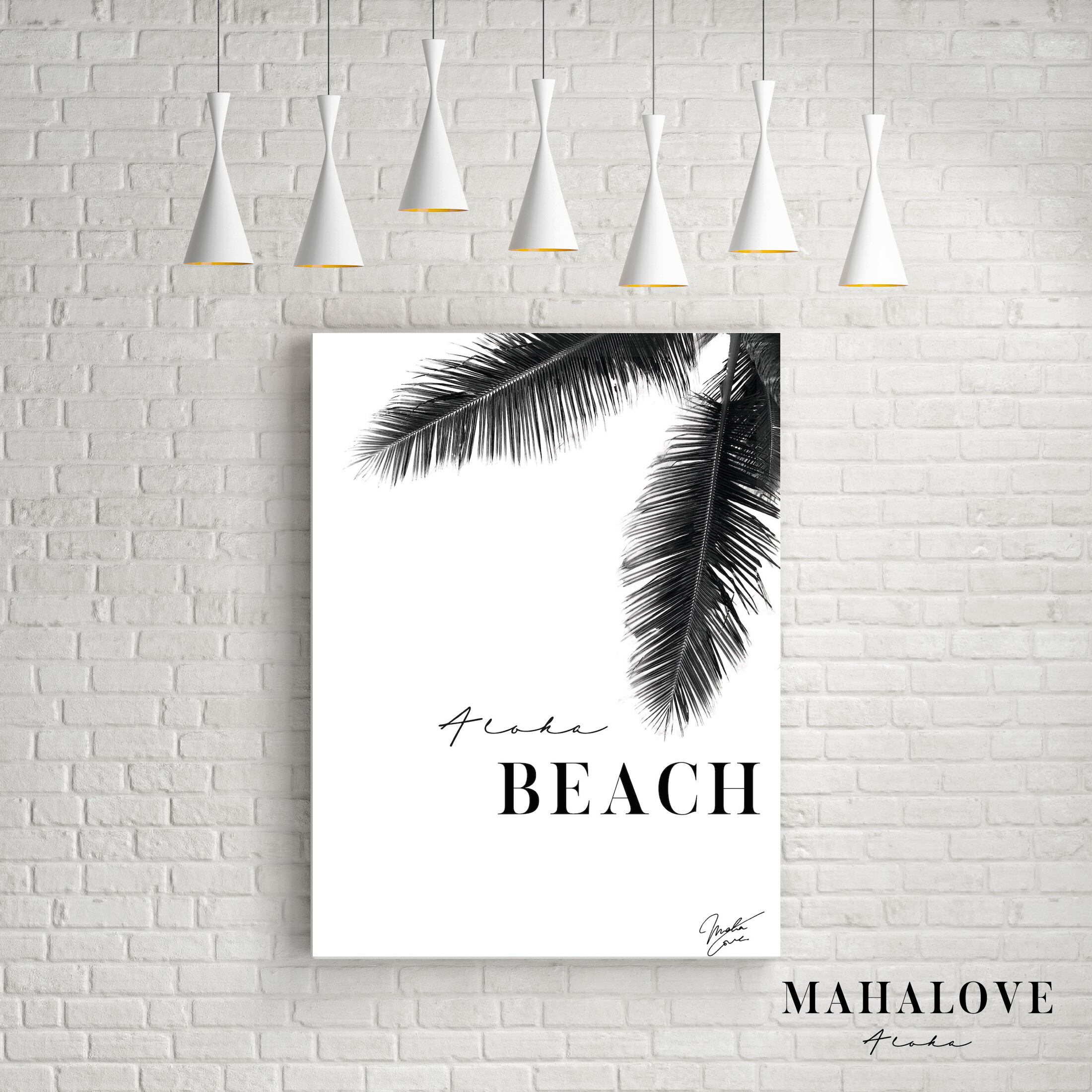 ハワイ ヤシの木 モノクロ おしゃれアートポスター_P10/P20サイズ