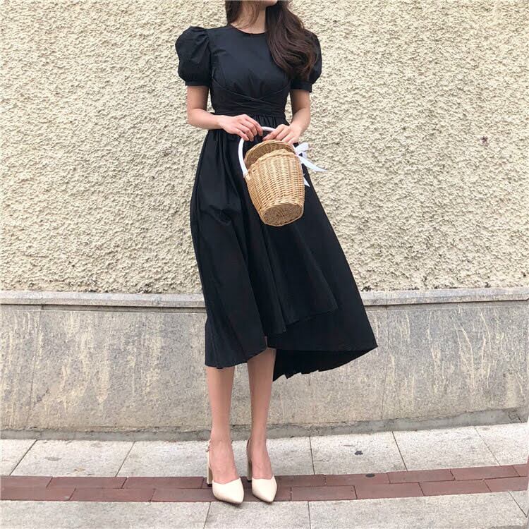 バックリボンパフスリーブフレアワンピース 全4色 L0007 | LILIANA