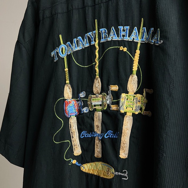 TOMMY BAHAMA バック刺繍シルクシャツ FISHING SIZE XL【0701A39