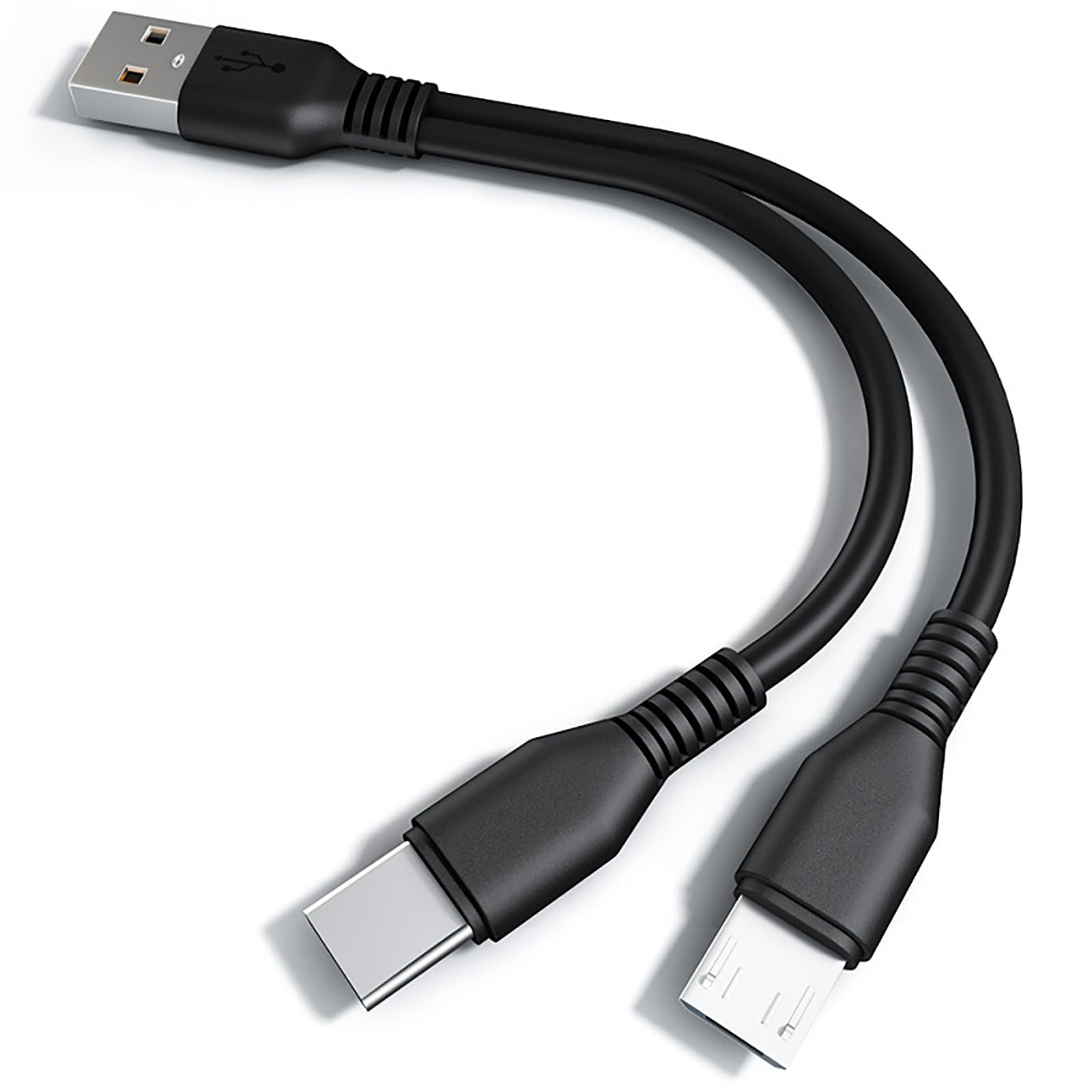 【人気】Akkerds USB2.0 双芯ケーブル A オス toType-C オス + Micro USB Y 型ツーインワン 充電転送延長ケーブル 20cm マルチ機能分流ケーブル