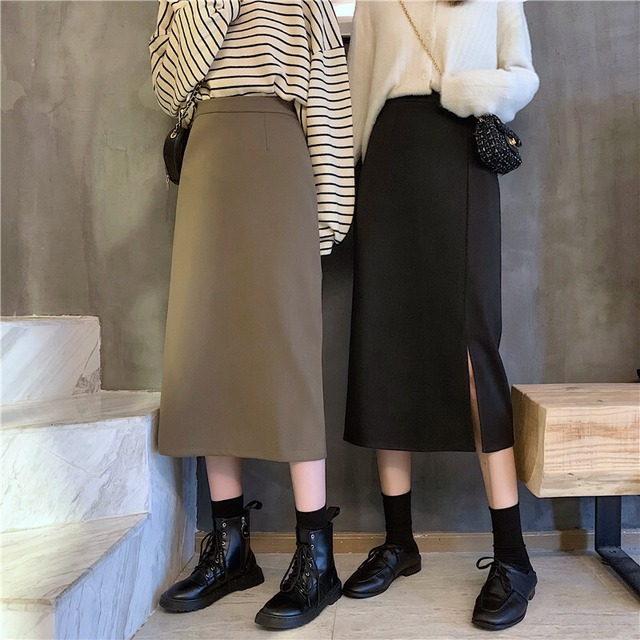 スカート ボトムス ロングスカート タイトスカート ミモレ ミモレ丈 ロング ロング丈 かわいい 大人可愛い きれいめ シンプル 大人 上品 おしゃれ お洒落 レトロ 大人可愛い 大人女子 無地 秋 冬 10代 20代 30代 40代 レディース 女性用 オフィス ビジネス OL 通勤 学生 通学 デート お出かけ 女子会 休日 旅行 S M L 黒 ブラック 茶色 ブラウン