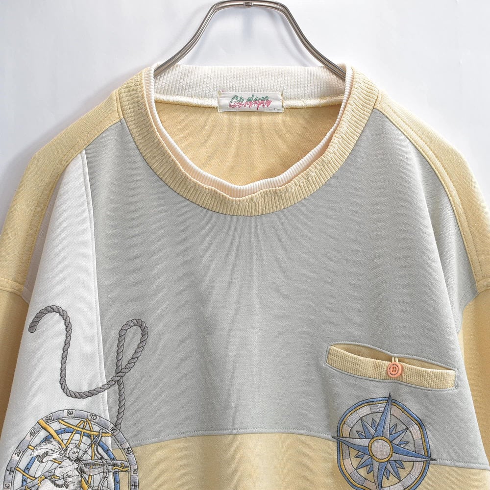 80～90s CELL MAGIQU アンティーク調 レトロ 刺繍デザイン スウェット