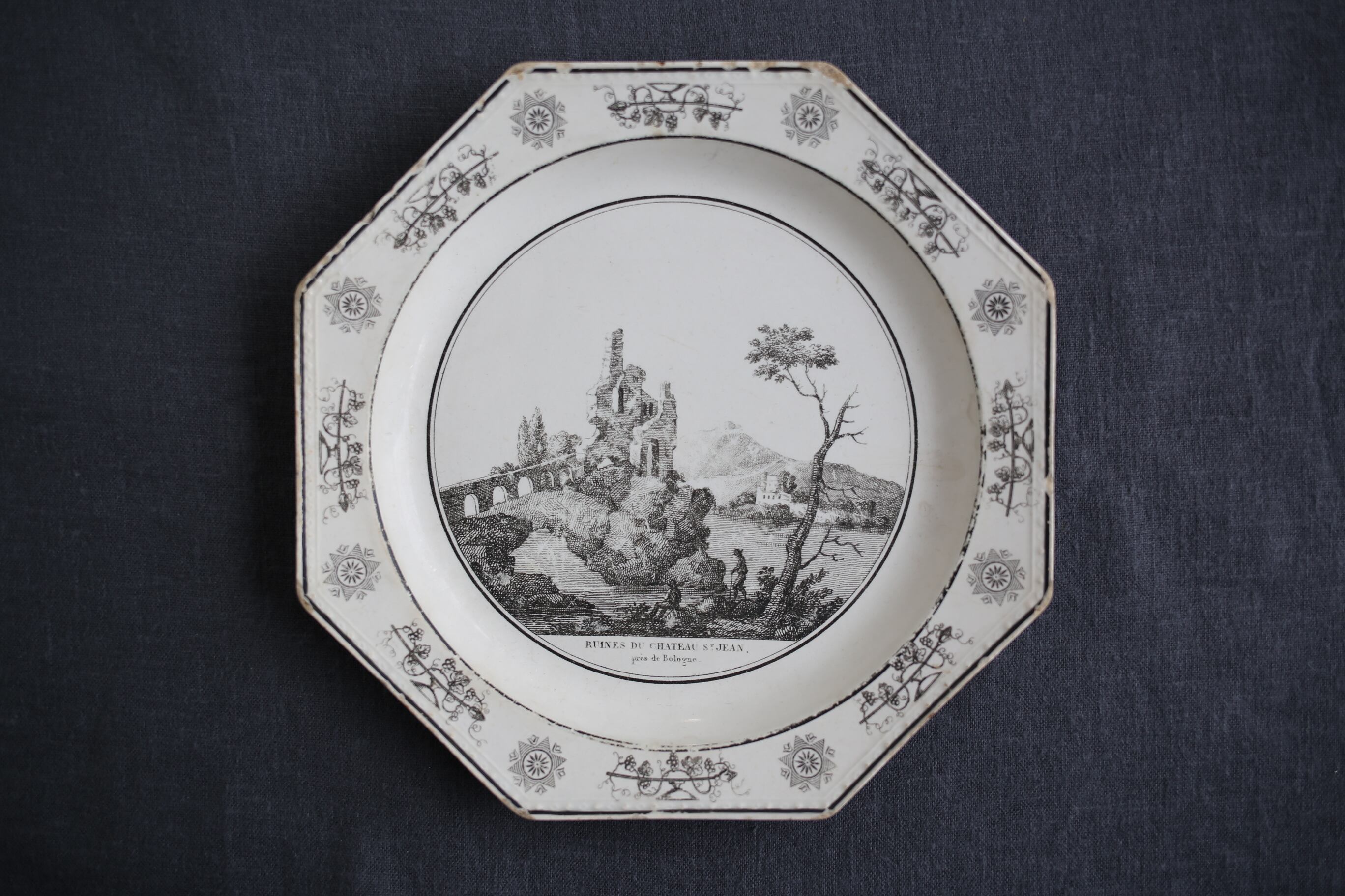 フランス アンティーク Creil クレイユ オクトゴナル 絵皿 N-02712