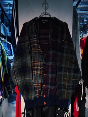 【D4C】"nautica" multi color check design boro custom cardigan