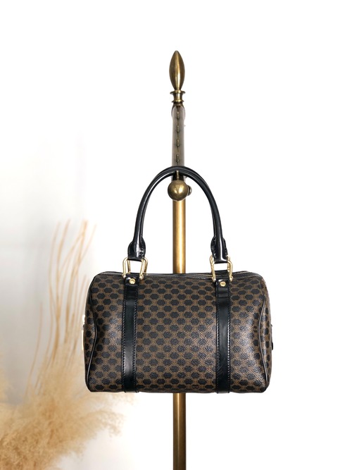 CELINE セリーヌ マカダム ハンドバッグ ブラック PVC レザー 2way ミニボストン vintage ヴィンテージ オールド mdni2d
