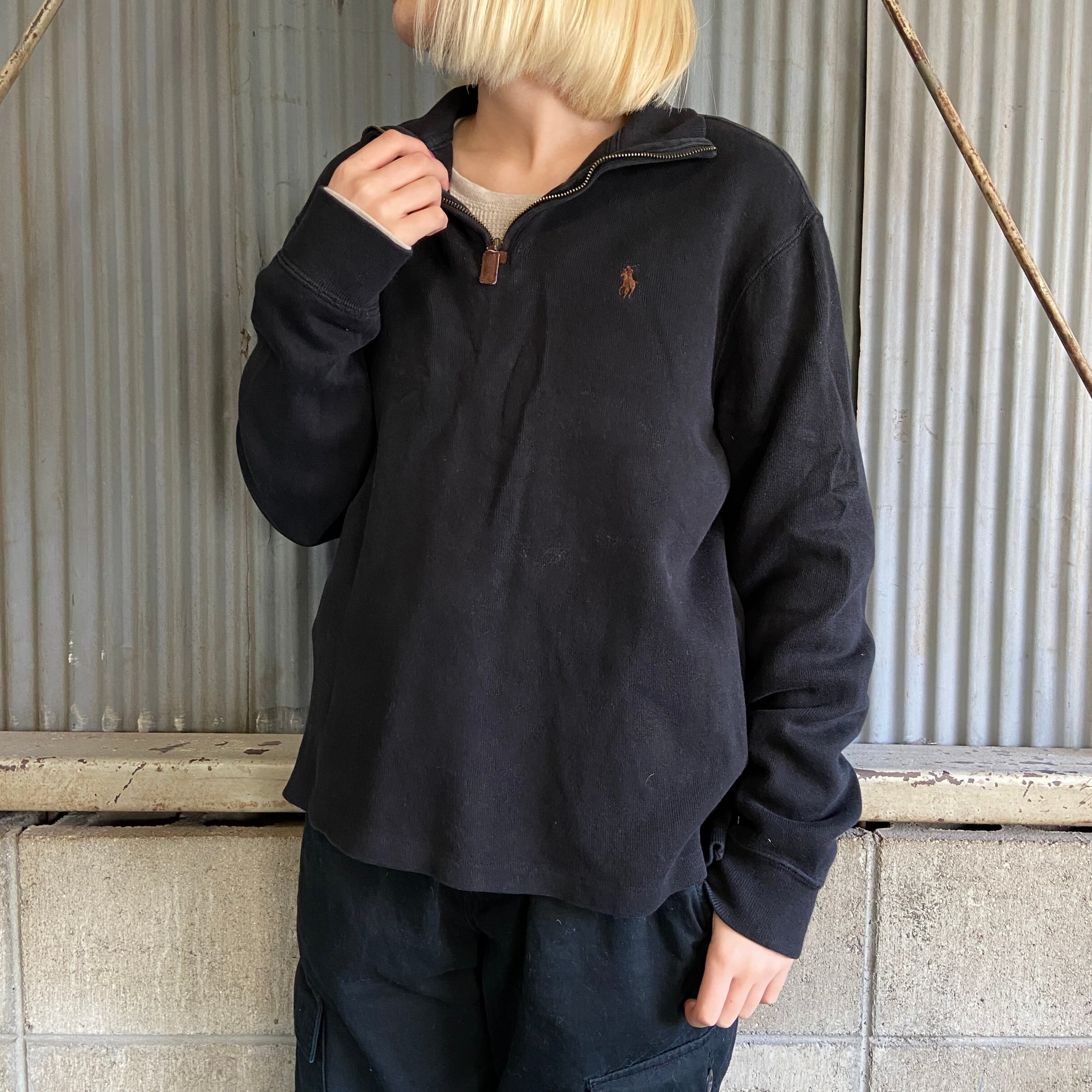 ポロ ラルフローレン ハーフジップ リブスウェット メンズS 古着 Polo 