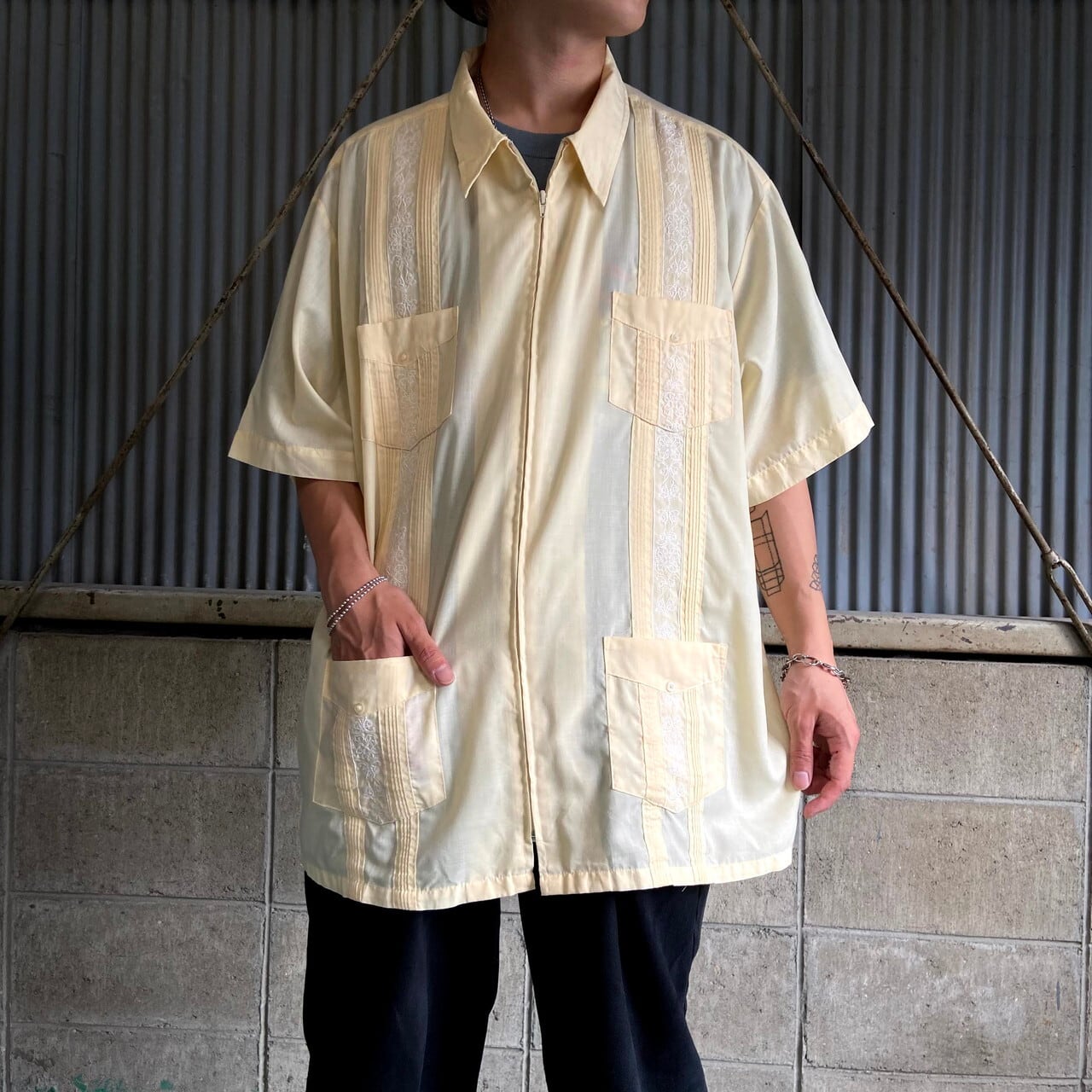 ビッグサイズ HABAND GUAYABERA フルジップ 半袖 キューバ ...