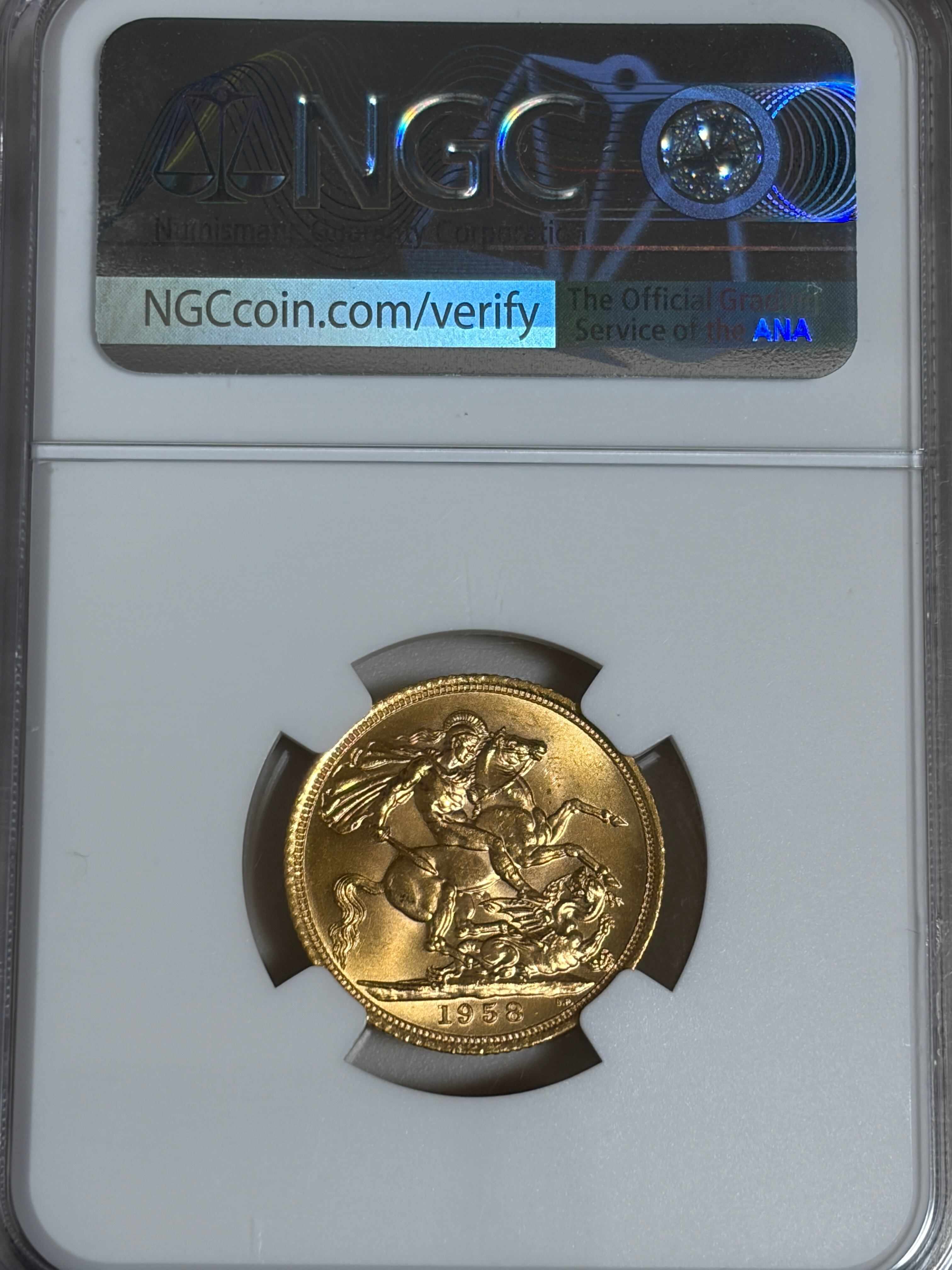 MS65】1958年発行 ヤング・エリザベス2世 ソヴリン金貨 | Coin