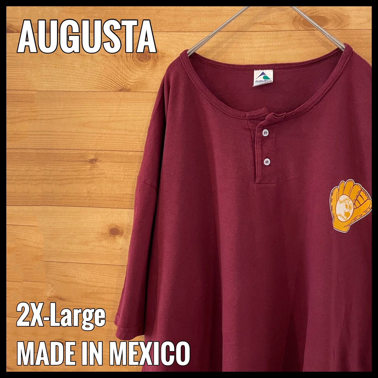 【AUGUSTA】メキシコ製 ヘンリーネック Tシャツ ワンポイント ロゴ バックプリント 2XL オーバーサイズ US古着 アメリカ古着