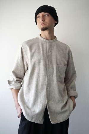 OrganicCotton /Yak Flannel Banded Collar Shirts (NATURAL)