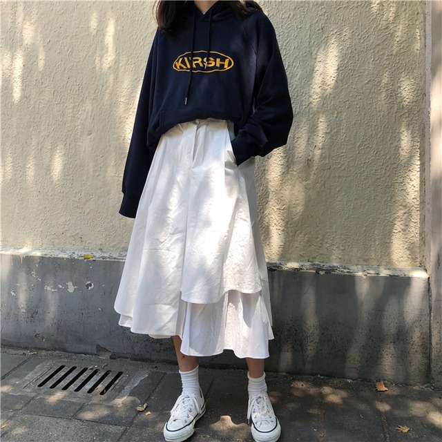 ボトムス スカート ミモレ丈スカート ミモレ丈 アシンメトリー フレアスカート Aラインスカート Aライン シンプル 無地 ホワイト ブラック 白 黒 ワンサイズ ラフ ルーズ ゆったり ゆる カジュアル 個性派 個性的 春 秋 お出かけ デート デイリー 普段使い 着回し レトロ レトロかわいい モノトーン ワンカラー 体型カバー 楽ちん ウエストゴム 韓国 韓国ファッション 韓国コーデ 10代 20代 トレンド トレンド感 ハイウエスト こなれ感 アシメ ナチュラル 素朴 ママコーデ 公園 お散歩